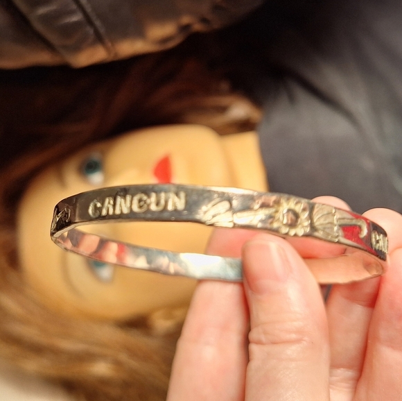 Sterling 925 Silver Bangle Bracelet Cancun Mexico Tropical Vintage - Picture 4 of 6